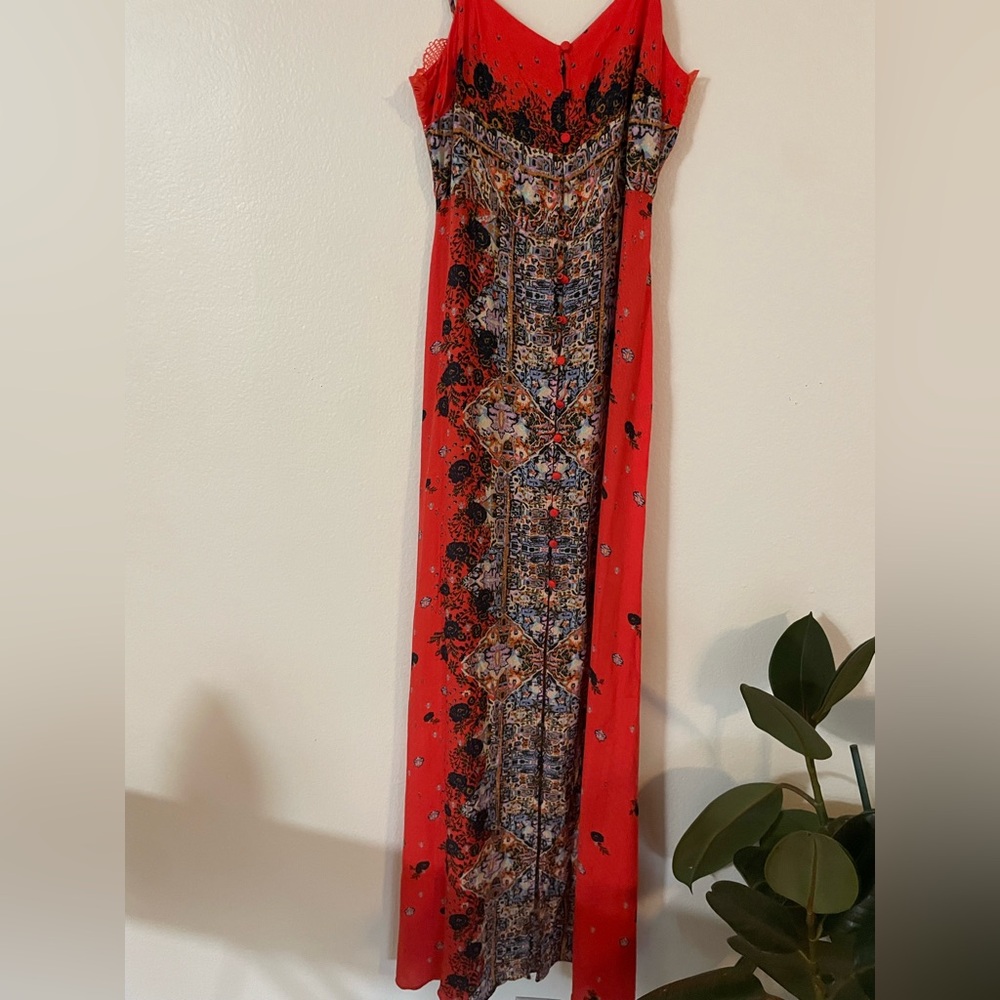 Free people soft red XS dress. Front slit. Maxi. Tiny front buttons.